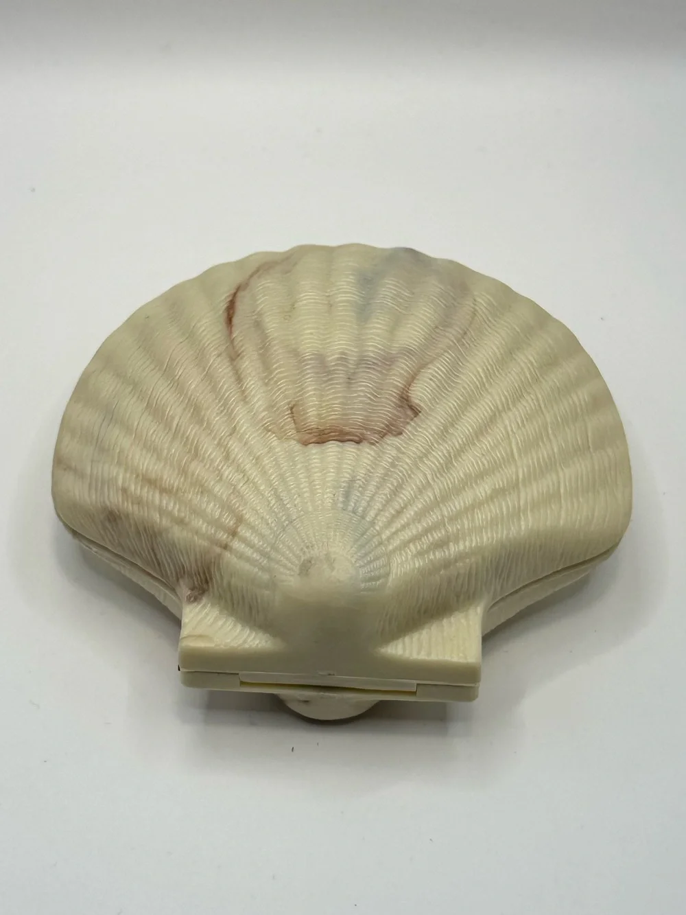 Vintage Plastic Hinged Clam Shell Trinket Jewelry Box Ocean Beach Decor Rare